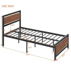 Roomfitters Twin Size Platform Bed, Metal and Wood Bed Frame with Headboard and Footboard