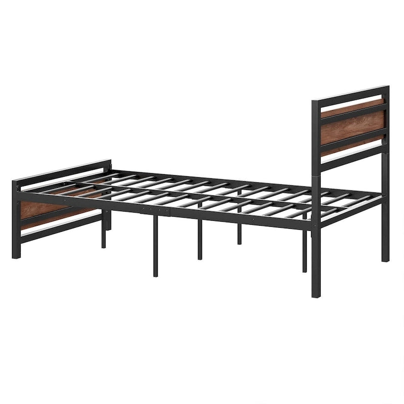 Roomfitters Twin Size Platform Bed, Metal and Wood Bed Frame with Headboard and Footboard