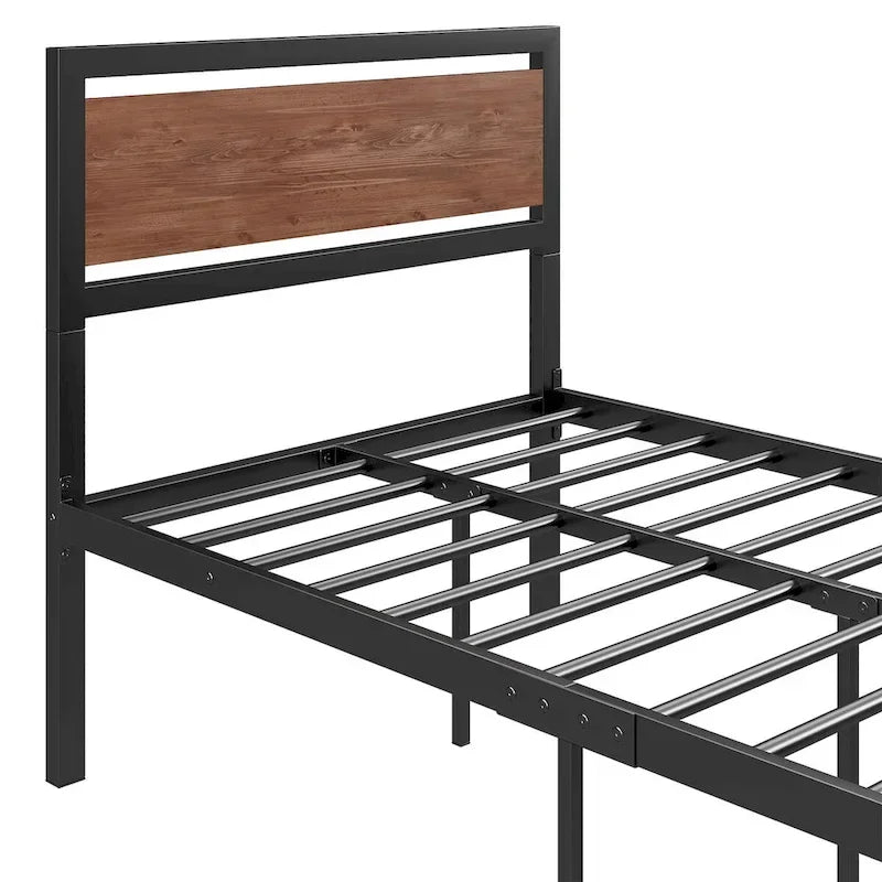 Roomfitters Twin Size Platform Bed, Metal and Wood Bed Frame with Headboard and Footboard