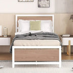 Roomfitters Twin Size Platform Bed, Metal and Wood Bed Frame with Headboard and Footboard