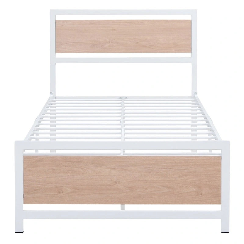 Roomfitters Twin Size Platform Bed, Metal and Wood Bed Frame with Headboard and Footboard