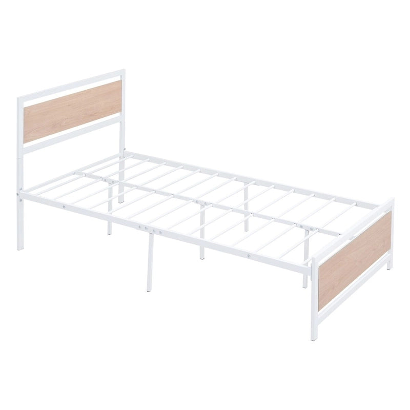 Roomfitters Twin Size Platform Bed, Metal and Wood Bed Frame with Headboard and Footboard
