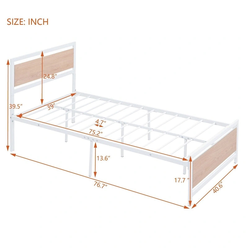 Roomfitters Twin Size Platform Bed, Metal and Wood Bed Frame with Headboard and Footboard
