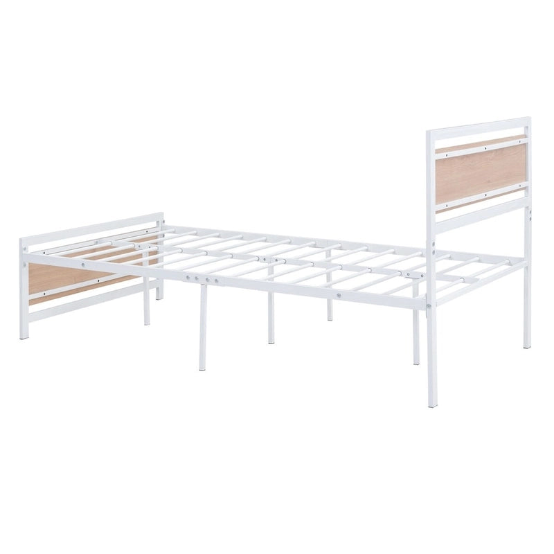 Roomfitters Twin Size Platform Bed, Metal and Wood Bed Frame with Headboard and Footboard