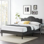 Javlergo Upholstered Platform Bed Frame with Adjustable Headboard, Wood Slat Support and Noise-Free, No Box Spring Needed