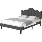 Javlergo Upholstered Platform Bed Frame with Adjustable Headboard, Wood Slat Support and Noise-Free, No Box Spring Needed