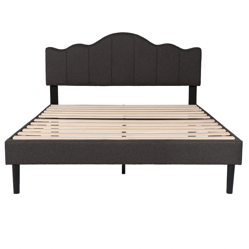 Javlergo Upholstered Platform Bed Frame with Adjustable Headboard, Wood Slat Support and Noise-Free, No Box Spring Needed