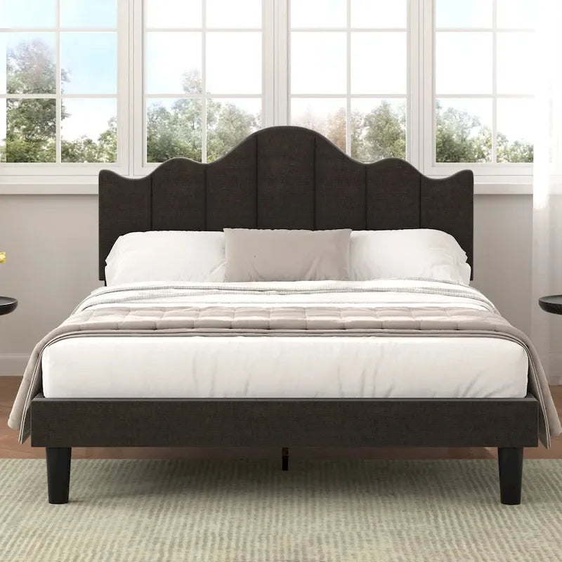 Javlergo Upholstered Platform Bed Frame with Adjustable Headboard, Wood Slat Support and Noise-Free, No Box Spring Needed