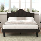 Javlergo Upholstered Platform Bed Frame with Adjustable Headboard, Wood Slat Support and Noise-Free, No Box Spring Needed
