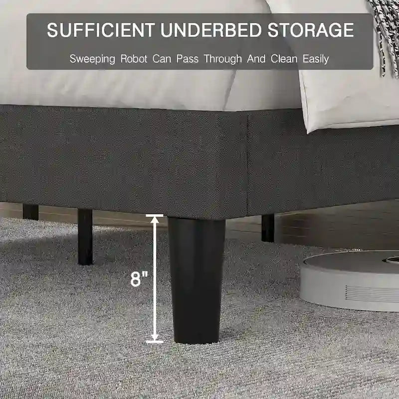 Javlergo Upholstered Platform Bed Frame with Adjustable Headboard, Wood Slat Support and Noise-Free, No Box Spring Needed