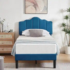 Javlergo Upholstered Platform Bed Frame with Adjustable Headboard, Wood Slat Support and Noise-Free, No Box Spring Needed