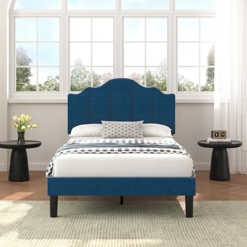 Javlergo Upholstered Platform Bed Frame with Adjustable Headboard, Wood Slat Support and Noise-Free, No Box Spring Needed