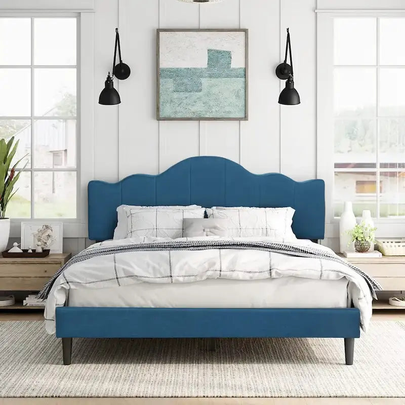 Javlergo Upholstered Platform Bed Frame with Adjustable Headboard, Wood Slat Support and Noise-Free, No Box Spring Needed