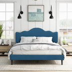 Javlergo Upholstered Platform Bed Frame with Adjustable Headboard, Wood Slat Support and Noise-Free, No Box Spring Needed