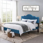 Javlergo Upholstered Platform Bed Frame with Adjustable Headboard, Wood Slat Support and Noise-Free, No Box Spring Needed