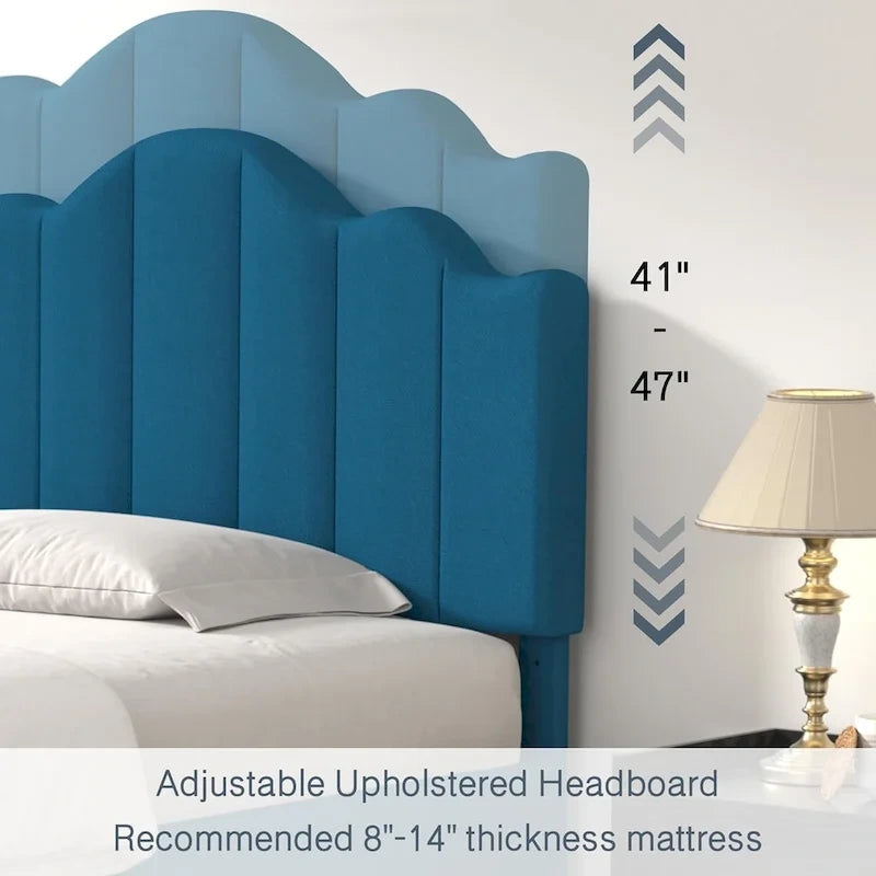 Javlergo Upholstered Platform Bed Frame with Adjustable Headboard, Wood Slat Support and Noise-Free, No Box Spring Needed