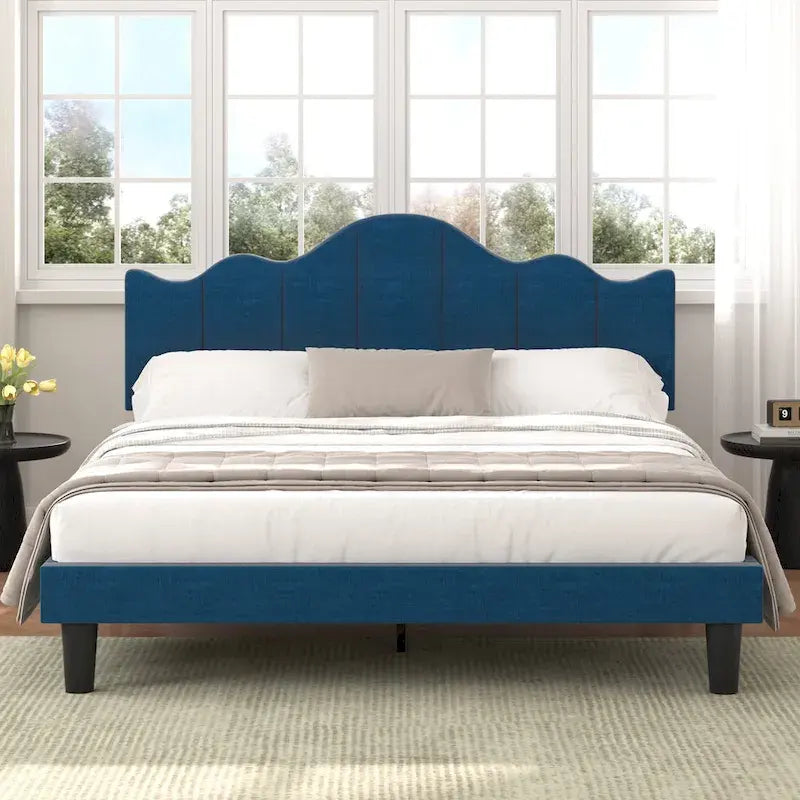 Javlergo Upholstered Platform Bed Frame with Adjustable Headboard, Wood Slat Support and Noise-Free, No Box Spring Needed