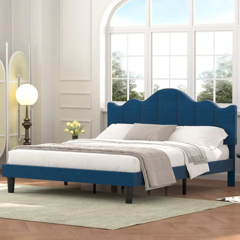 Javlergo Upholstered Platform Bed Frame with Adjustable Headboard, Wood Slat Support and Noise-Free, No Box Spring Needed