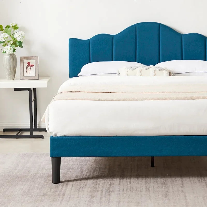 Javlergo Upholstered Platform Bed Frame with Adjustable Headboard, Wood Slat Support and Noise-Free, No Box Spring Needed