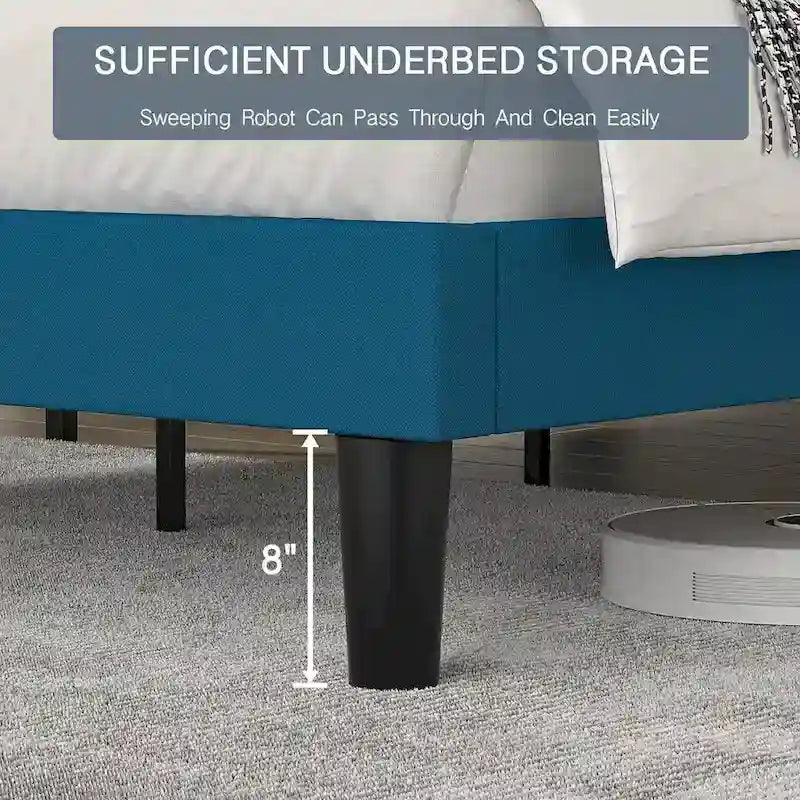 Javlergo Upholstered Platform Bed Frame with Adjustable Headboard, Wood Slat Support and Noise-Free, No Box Spring Needed