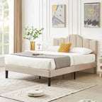 Javlergo Upholstered Platform Bed Frame with Adjustable Headboard, Wood Slat Support and Noise-Free, No Box Spring Needed