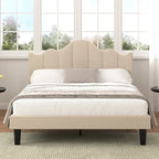 Javlergo Upholstered Platform Bed Frame with Adjustable Headboard, Wood Slat Support and Noise-Free, No Box Spring Needed