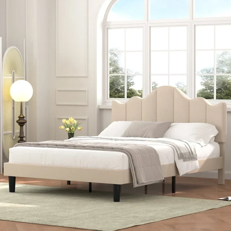 Javlergo Upholstered Platform Bed Frame with Adjustable Headboard, Wood Slat Support and Noise-Free, No Box Spring Needed