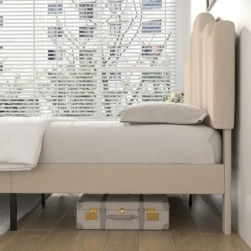 Javlergo Upholstered Platform Bed Frame with Adjustable Headboard, Wood Slat Support and Noise-Free, No Box Spring Needed