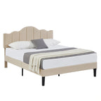 Javlergo Upholstered Platform Bed Frame with Adjustable Headboard, Wood Slat Support and Noise-Free, No Box Spring Needed