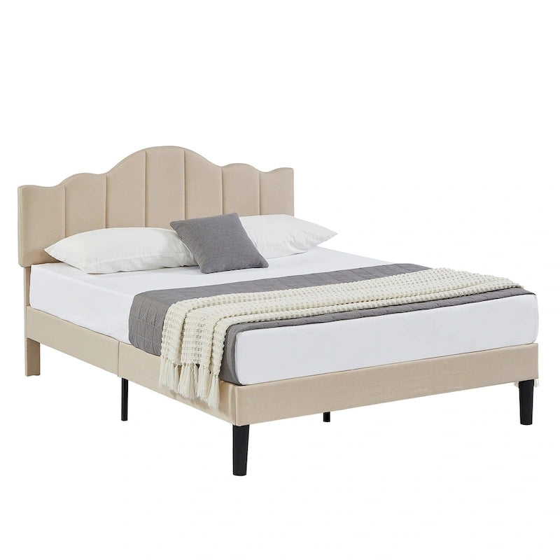 Javlergo Upholstered Platform Bed Frame with Adjustable Headboard, Wood Slat Support and Noise-Free, No Box Spring Needed