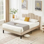 Javlergo Upholstered Platform Bed Frame with Adjustable Headboard, Wood Slat Support and Noise-Free, No Box Spring Needed