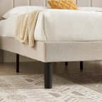 Javlergo Upholstered Platform Bed Frame with Adjustable Headboard, Wood Slat Support and Noise-Free, No Box Spring Needed