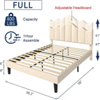 Javlergo Upholstered Platform Bed Frame with Adjustable Headboard, Wood Slat Support and Noise-Free, No Box Spring Needed