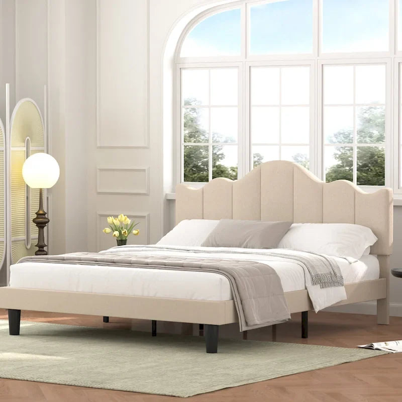 Javlergo Upholstered Platform Bed Frame with Adjustable Headboard, Wood Slat Support and Noise-Free, No Box Spring Needed