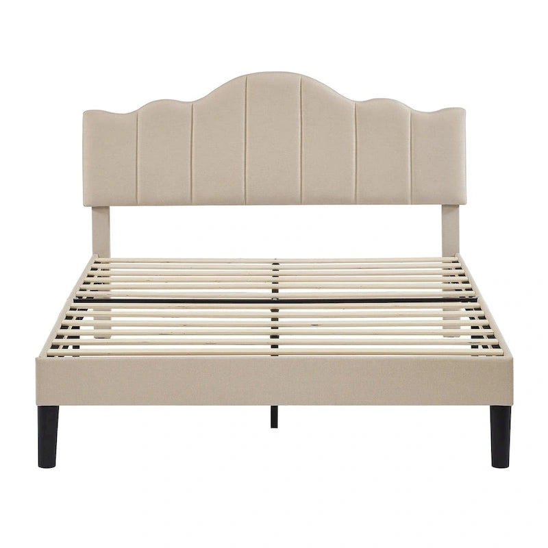 Javlergo Upholstered Platform Bed Frame with Adjustable Headboard, Wood Slat Support and Noise-Free, No Box Spring Needed