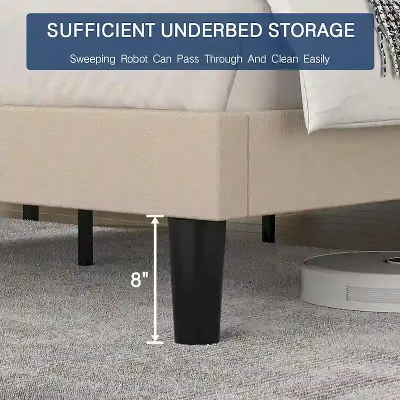 Javlergo Upholstered Platform Bed Frame with Adjustable Headboard, Wood Slat Support and Noise-Free, No Box Spring Needed