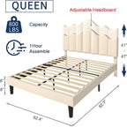 Javlergo Upholstered Platform Bed Frame with Adjustable Headboard, Wood Slat Support and Noise-Free, No Box Spring Needed