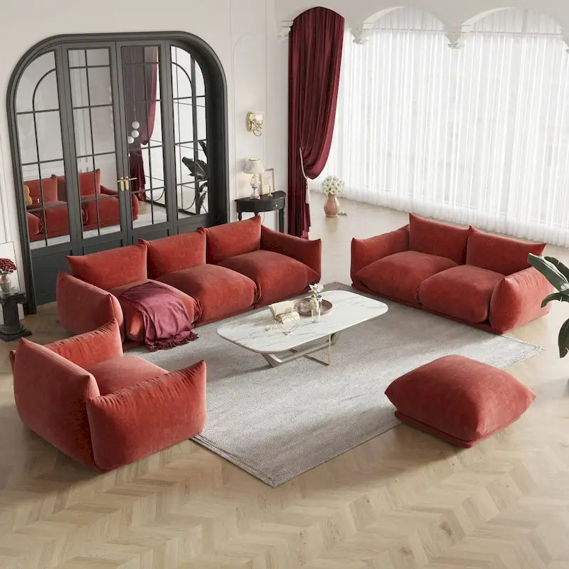 Modern Chenille Upholstery 3 Pieces Sofa Sets for Living Room Include Armchair, Loveseat,Three Seaters Couch And Ottoman