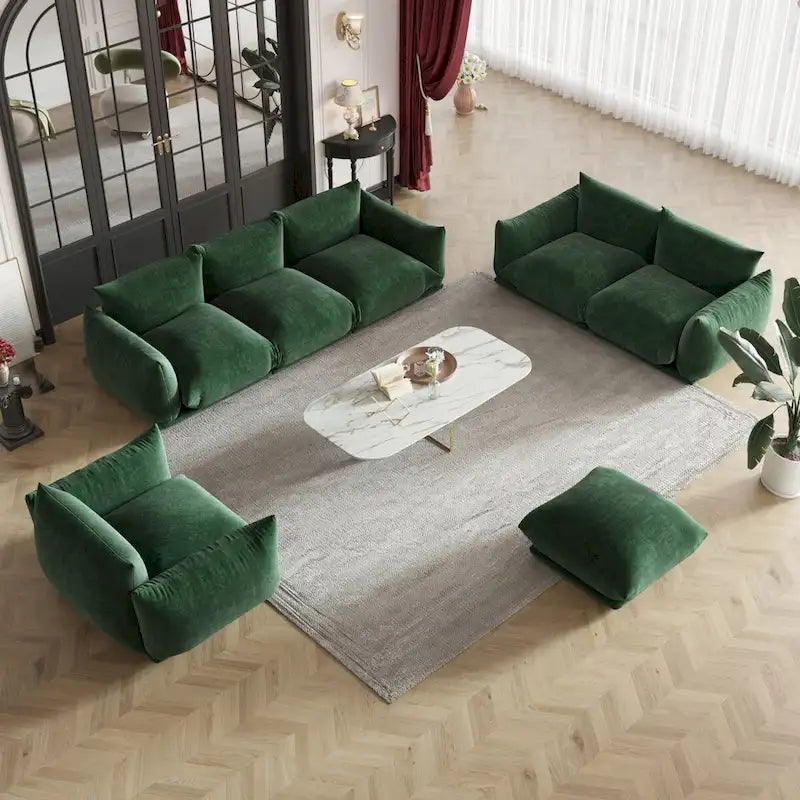 Modern Chenille Upholstery 3 Pieces Sofa Sets for Living Room Include Armchair, Loveseat,Three Seaters Couch And Ottoman