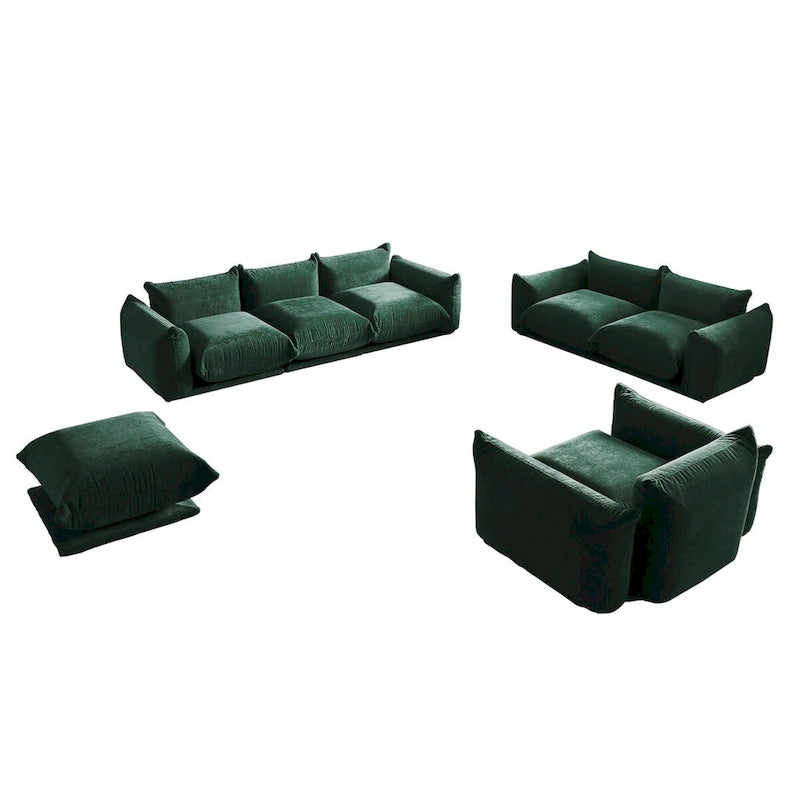 Modern Chenille Upholstery 3 Pieces Sofa Sets for Living Room Include Armchair, Loveseat,Three Seaters Couch And Ottoman
