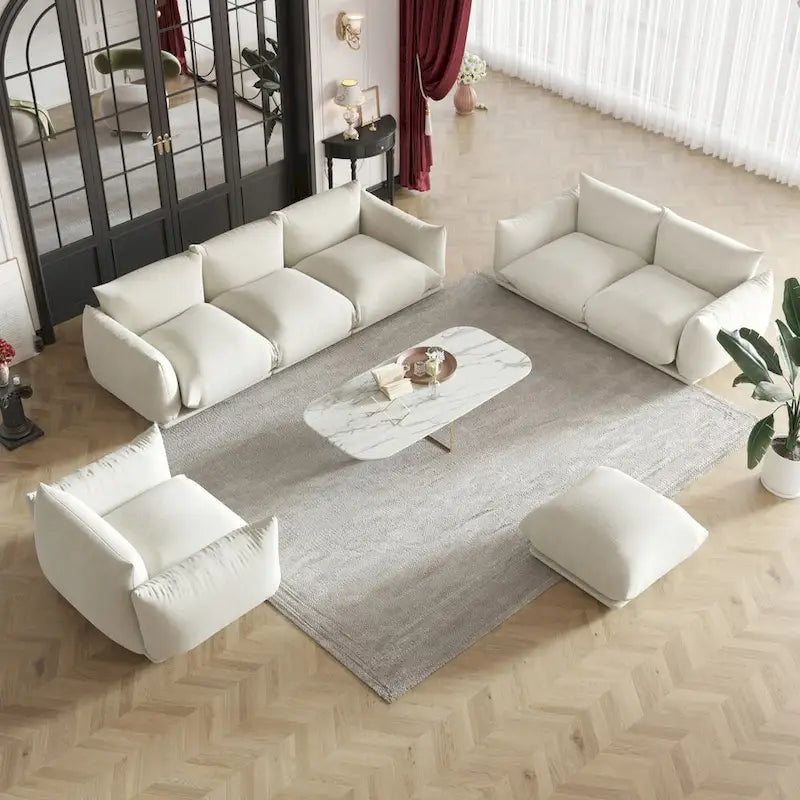 Modern Chenille Upholstery 3 Pieces Sofa Sets for Living Room Include Armchair, Loveseat,Three Seaters Couch And Ottoman