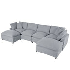 Merax Modern Large U-Shape Sectional Sofa, 2 Large Chaise with Removable Ottomans