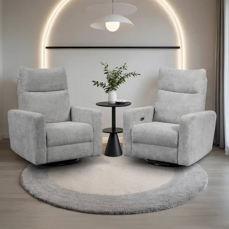 Olmas 33.5W Power Swivel Glider Recliner with USB Charger Set Of 2