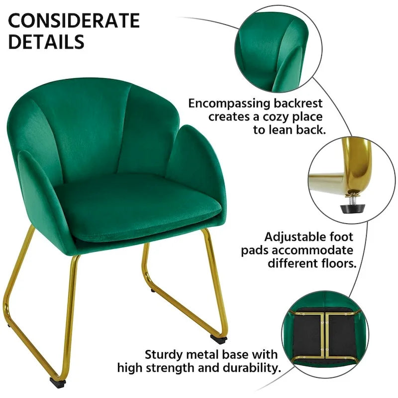 Yaheetech Flower Shape Velvet Armchair Accent Chair with Golden Metal Legs