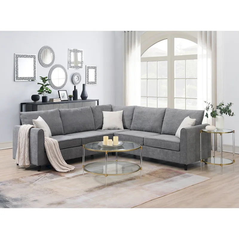 Modern Upholstered L-Shaped Sectional Sofa Couch with 3 Pillows