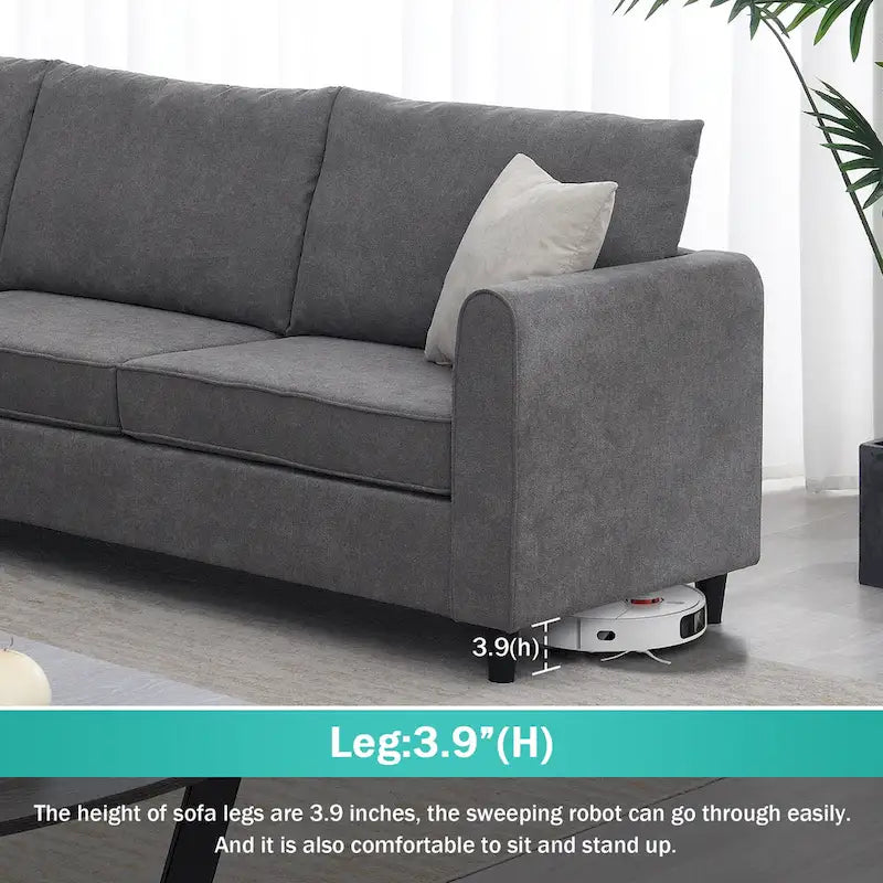 Modern Upholstered L-Shaped Sectional Sofa Couch with 3 Pillows