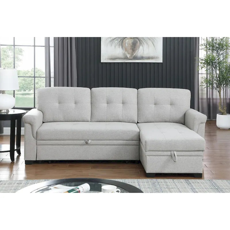 Lucca 84-inch Reversible Sleeper Sectional Sofa with Storage Chaise - 84W x 54D x 35H