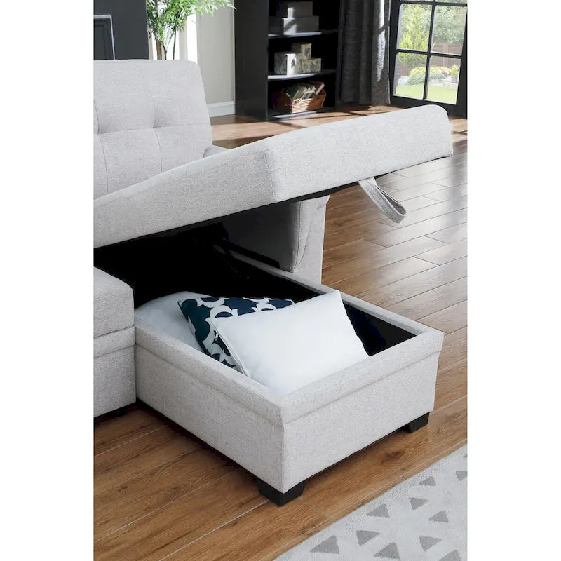 Lucca 84-inch Reversible Sleeper Sectional Sofa with Storage Chaise - 84W x 54D x 35H