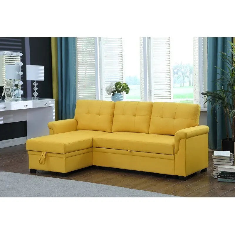 Lucca 84-inch Reversible Sleeper Sectional Sofa with Storage Chaise - 84W x 54D x 35H