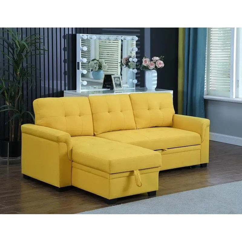 Lucca 84-inch Reversible Sleeper Sectional Sofa with Storage Chaise - 84W x 54D x 35H